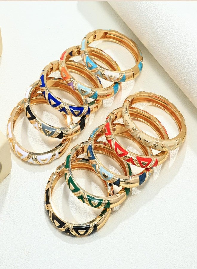 sunglnl Cloisonne Bracelet For Women, Triangle Shaped Enamel Chunky Bangle Delta Geometric Cute Multi Tone Gold Plated Trendy Bracelets Stackable Wife Jewelry Gift (Triangle Gold Black) - Image 5